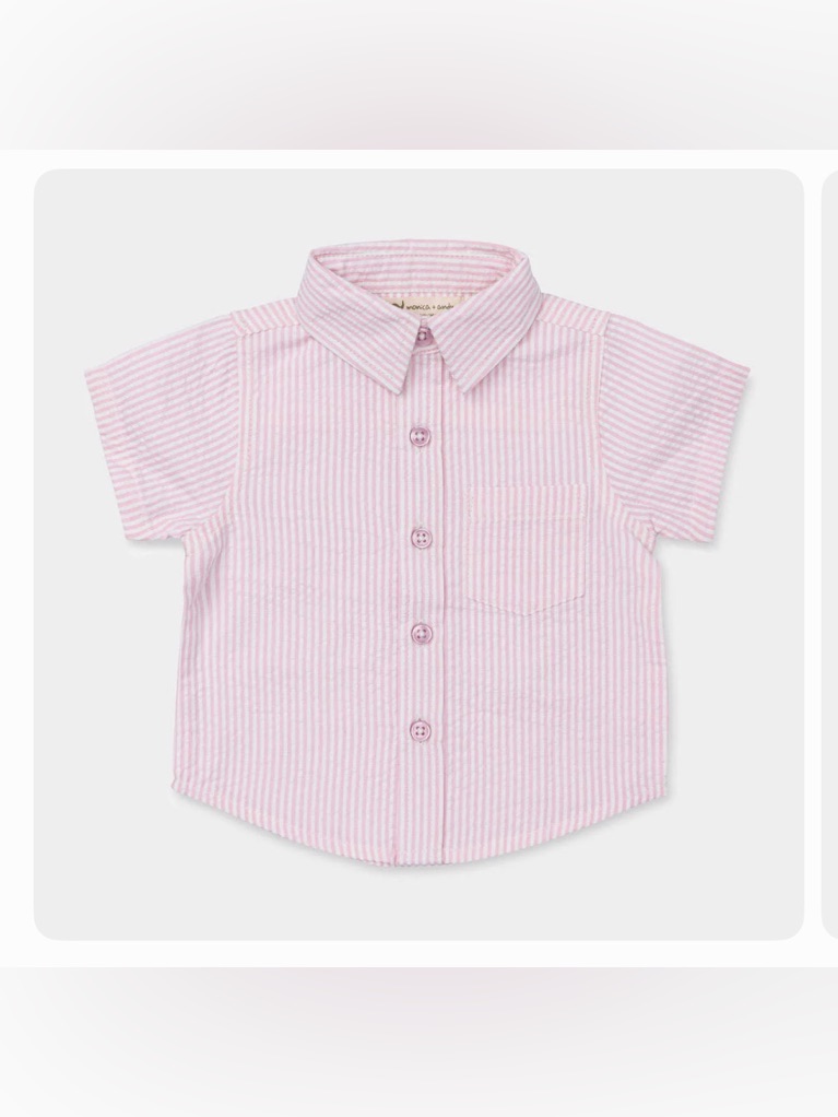Classic Pink Stripe Short-Sleeve Button-Down Shirt For Kids